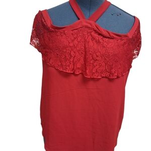 New York & Company Vibrant Red Lace Top NWT Size Large